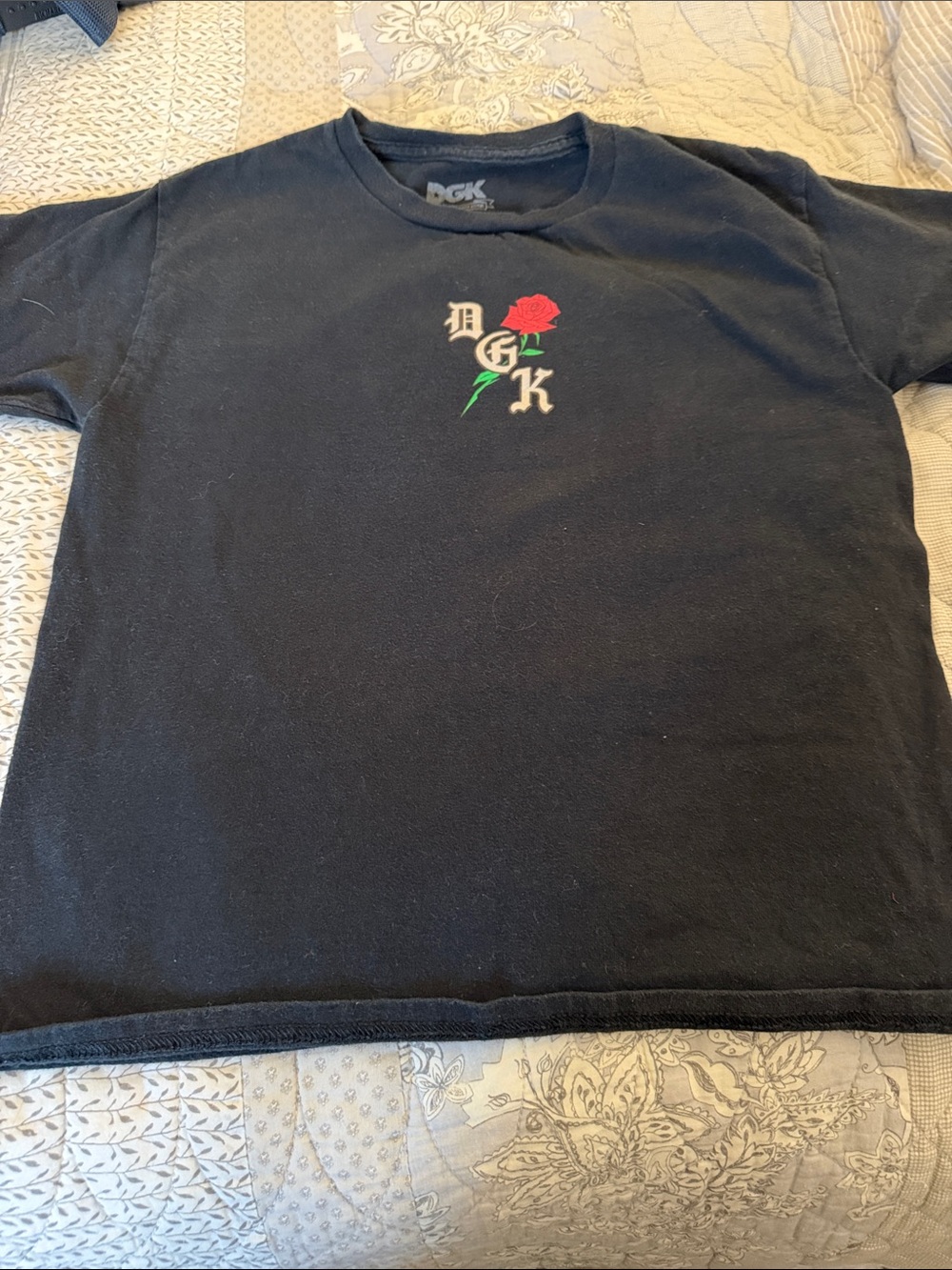 Youth size medium DGK Black T‑Shirt with Red Rose Chest Graphic